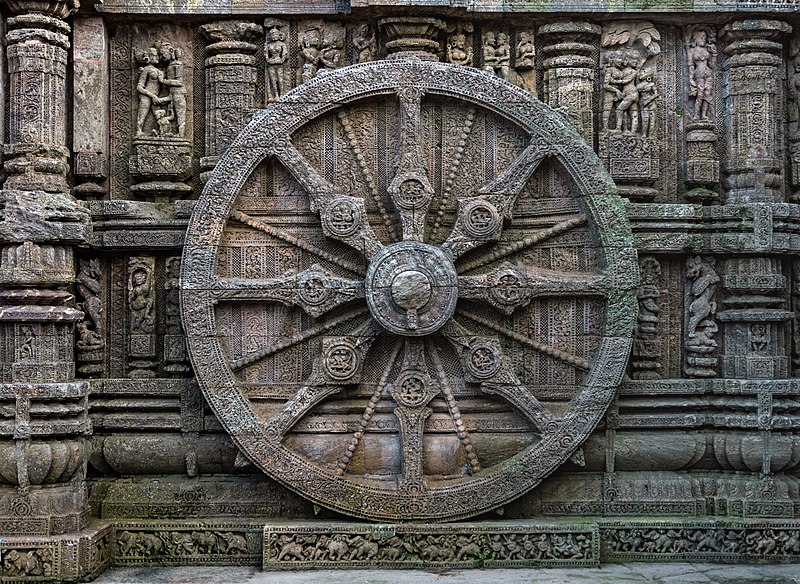 Stone wheel engraved 13th century Konark Sun Temple Oris
