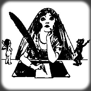 a gypsy girl in deep contemplation, armed with her black and white angles.